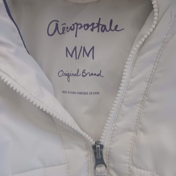 Aeropostale Women’s M White Puffer Jacket Faux Fur Hood Quilted Winter Coat - Picture 2 of 9